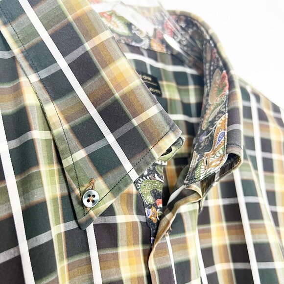 Jack Lipson Sport Button Down Plaid Shirt Paisley Print Flip Cuffs Men's Size XL - Picture 6 of 13